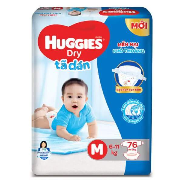 Combo 2 gói Bỉm tã dán Huggies Dry size M 76 miếng (6-11kg)