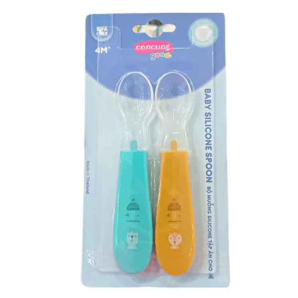 Bộ muỗng Silicone tập ăn cho bé ConCung Good (xanh và vàng)