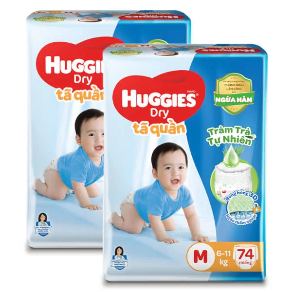 Combo 2 gói Bỉm tã quần Huggies Dry size M 74 miếng (6-11kg) (Sản phẩm sẽ được giao với bao bì ngẫu nhiên)