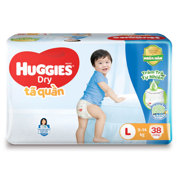 Combo 2 gói Bỉm tã quần Huggies Dry size L 38 miếng (9-14kg) (Sản phẩm sẽ được giao với bao bì ngẫu nhiên)