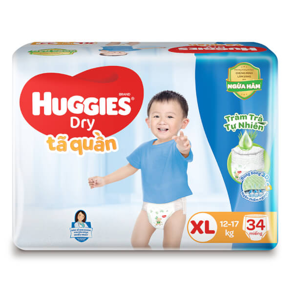 Combo 2 gói Bỉm tã quần Huggies Dry size XL 34 miếng (12-17kg) (Sản phẩm sẽ được giao với bao bì ngẫu nhiên)