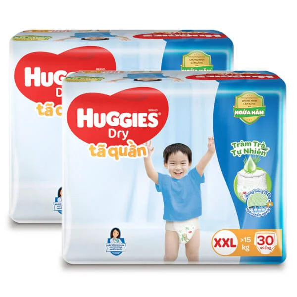 Combo 2 gói Bỉm tã quần Huggies Dry size XXL 30 miếng (15-25kg) (Sản phẩm sẽ được giao với bao bì ngẫu nhiên)