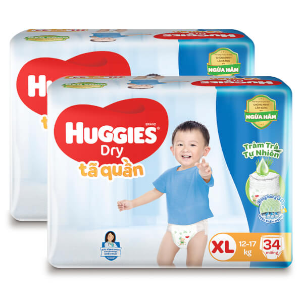 Combo 2 gói Bỉm tã quần Huggies Dry size XL 34 miếng (12-17kg) (Sản phẩm sẽ được giao với bao bì ngẫu nhiên)