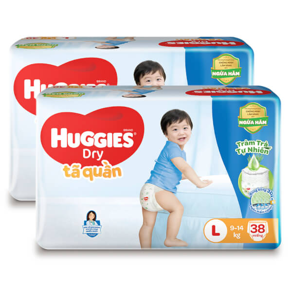 Combo 2 gói Bỉm tã quần Huggies Dry size L 38 miếng (9-14kg) (Sản phẩm sẽ được giao với bao bì ngẫu nhiên)