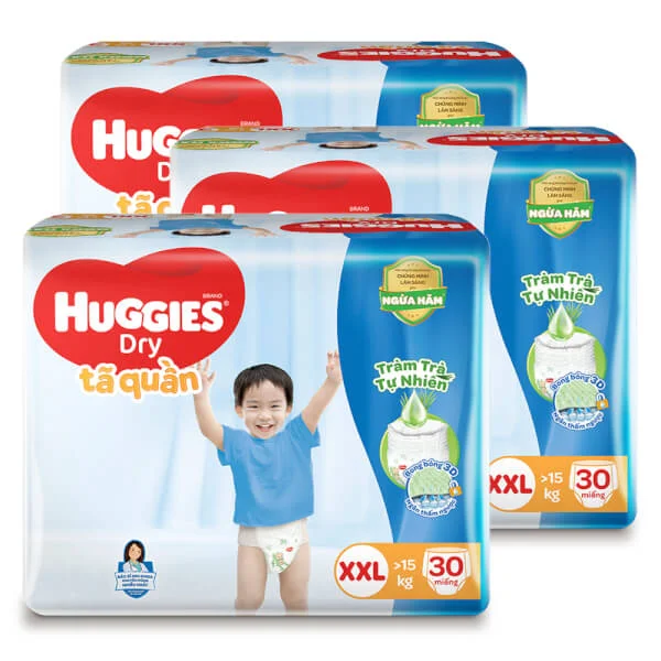 Combo 3 gói Bỉm tã quần Huggies Dry size XXL 30 miếng (15-25kg) (Sản phẩm sẽ được giao với bao bì ngẫu nhiên)