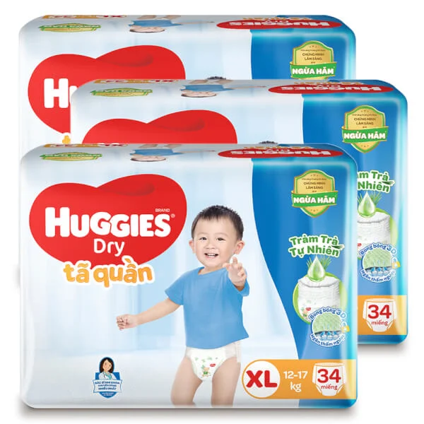 Combo 3 gói Bỉm tã quần Huggies Dry size XL 34 miếng (12-17kg) (Sản phẩm sẽ được giao với bao bì ngẫu nhiên)