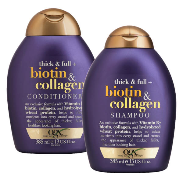 Combo 1 dầu gội và 1 dầu xả OGX Thick Full Biotin Collagen 385ml