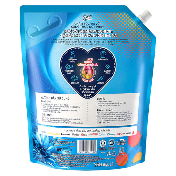 Nước xả vải Comfort chăm sóc chuyên sâu 1 lần xả hương Ban Mai (túi 3.2L)