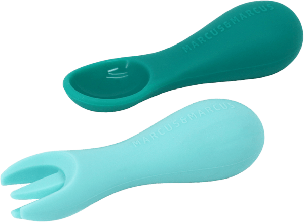 Bộ thìa nĩa tập ăn silicon cho bé Palm Grasp Marcus & Marcus, từ 12 tháng - Ollie