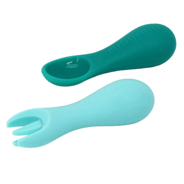 Bộ thìa nĩa tập ăn silicon cho bé Palm Grasp Marcus & Marcus, từ 12 tháng - Ollie