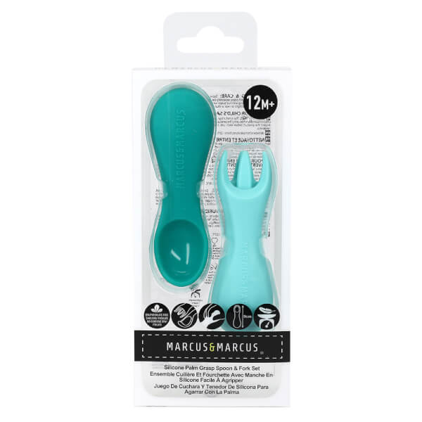 Bộ thìa nĩa tập ăn silicon cho bé Palm Grasp Marcus & Marcus, từ 12 tháng - Ollie