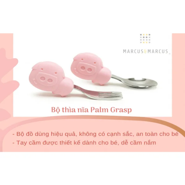 Bộ thìa nĩa tập ăn cho bé Palm Grasp Marcus & Marcus, từ 18 tháng - Pokey