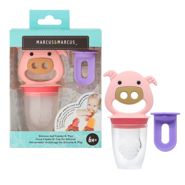 Túi nhai ăn dặm chống hóc silicon kèm gặm nướu và nắp làm kem cho bé Marcus & Marcus, từ 6 tháng - Pokey