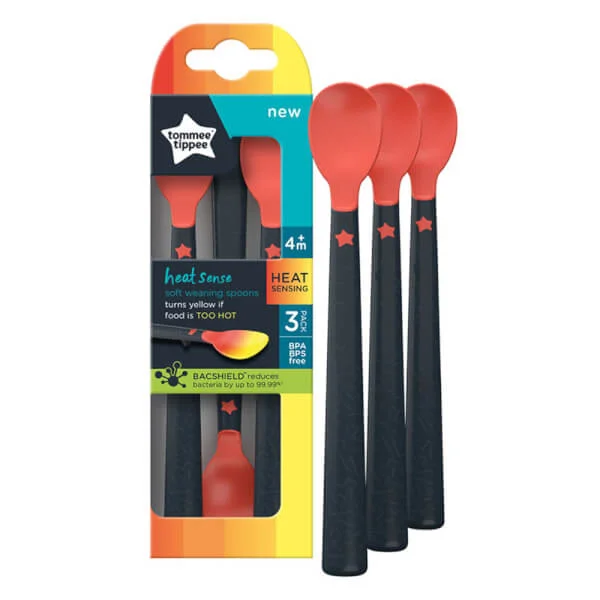 Thìa ăn dặm bề mặt kháng khuẩn có báo nhiệt cho bé Tommee Tippee Heat Sense từ 4 tháng (bộ 3 thìa)