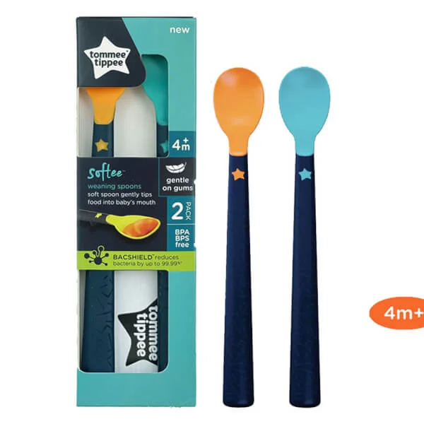 Thìa ăn dặm bề mặt kháng khuẩn cho bé Tommee Tippee Softee từ 4 tháng (bộ 2 thìa)