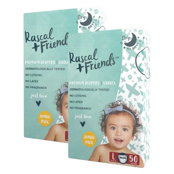 Combo 2 Tã dán sơ sinh Rascal + Friends (L, 10-15kg, 50 miếng)