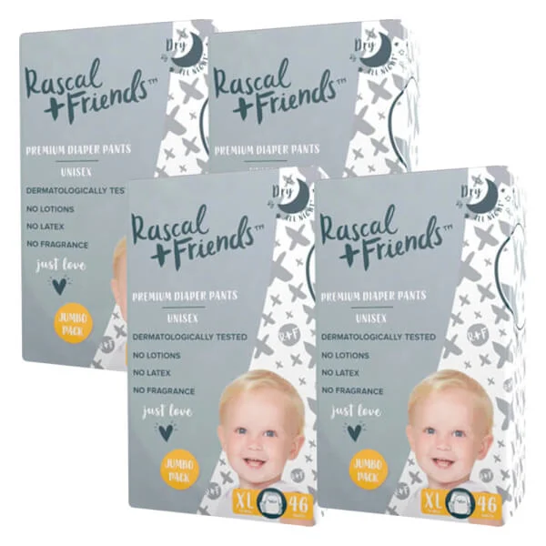 Combo 4 Tã quần Rascal Friends (XL, 13-18kg, 46 miếng) | Bỉm Tã khuyến