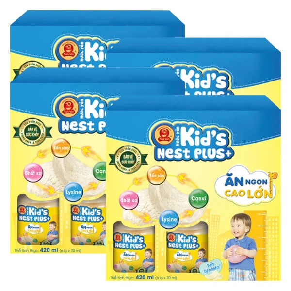 Combo 4 Thực phẩm bảo vệ sức khỏe - Nước yến Kids Nest Plus Hương Tự nhi&ecirc;n (Lốc 6 lọ)