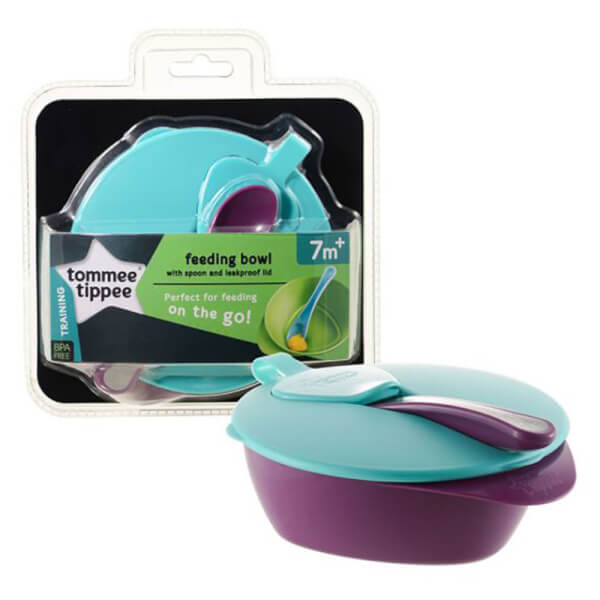 Bát ăn dặm có nắp kèm thìa cho bé Tommee Tippee Easy Scoop từ 7 tháng - tím