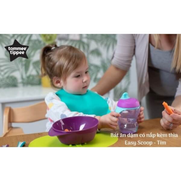 Bát ăn dặm có nắp kèm thìa cho bé Tommee Tippee Easy Scoop từ 7 tháng - tím