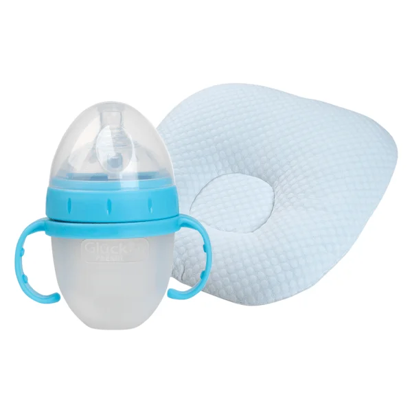 Combo 1 Đệm chống trào ngược cho bé Animo B2111_AR002 (Xanh,65x65x20cm) và 1 Bình sữa Gluck Baby Premium silicone có tay cầm cổ rộng 150ml (Xanh)