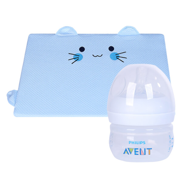 Combo 1 Gối memory foam chống trào ngược và cho bé bú ConCung Good (Xanh) và 1 Bình sữa Philips Avent mô phỏng tự nhiên 60ml đơn (SCF039/17)