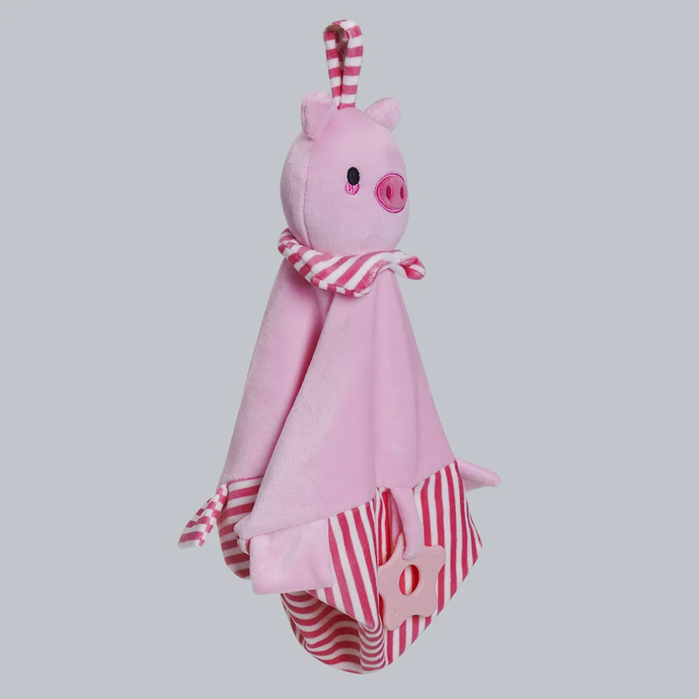 Khăn rối mặt heo kèm lục lạc, gặm nướu (Hồng)