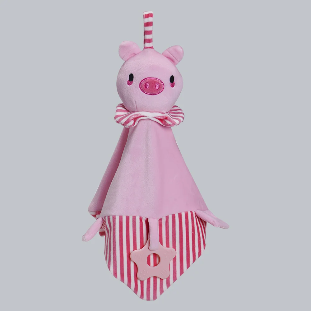 Khăn rối mặt heo kèm lục lạc, gặm nướu (Hồng)