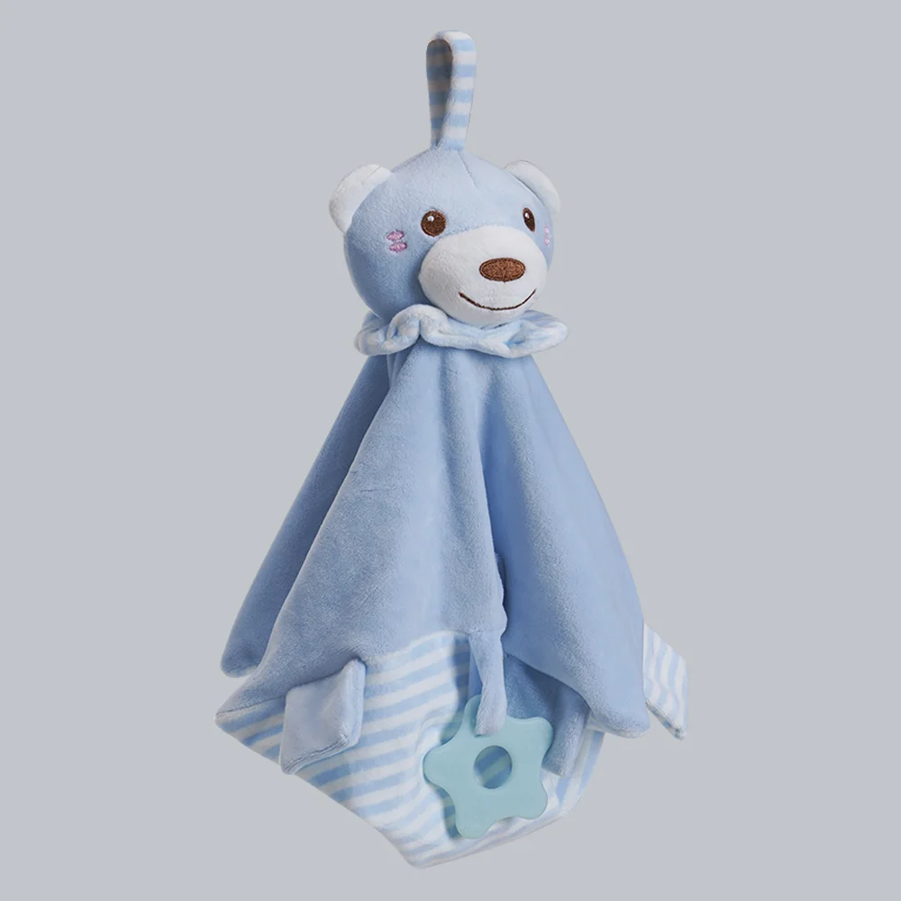 Khăn rối mặt gấu kèm lục lạc, gặm nướu (Xanh dương)