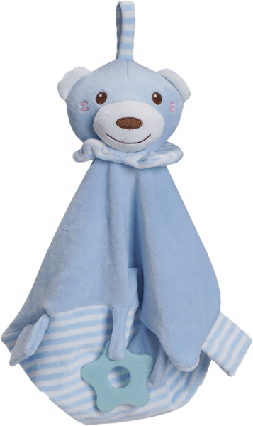 Khăn rối mặt gấu kèm lục lạc, gặm nướu (Xanh dương)