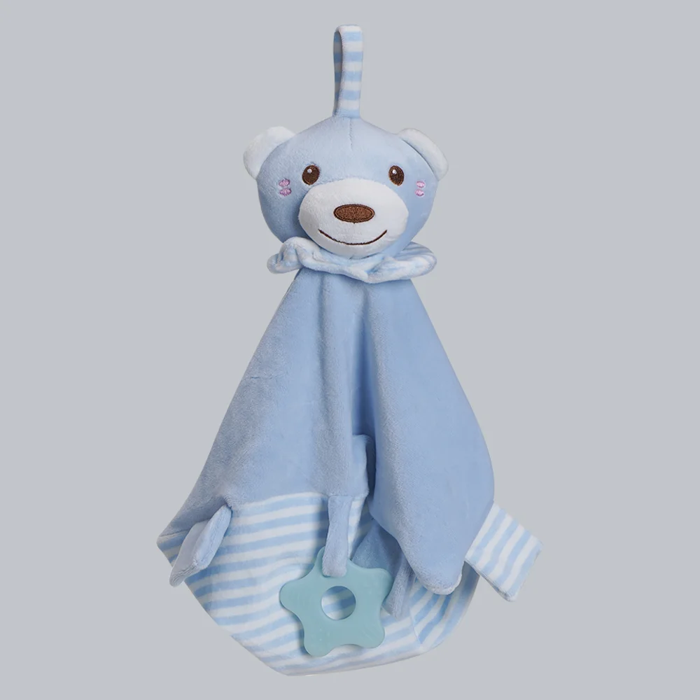 Khăn rối mặt gấu kèm lục lạc, gặm nướu (Xanh dương)