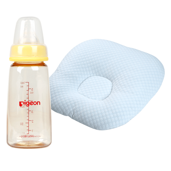 Combo 1 Đệm chống trào ngược cho bé Animo B2111_AR002 (Xanh,65x65x20cm) và 1 Bình sữa Pigeon nhựa PPSU cổ hẹp 160ml