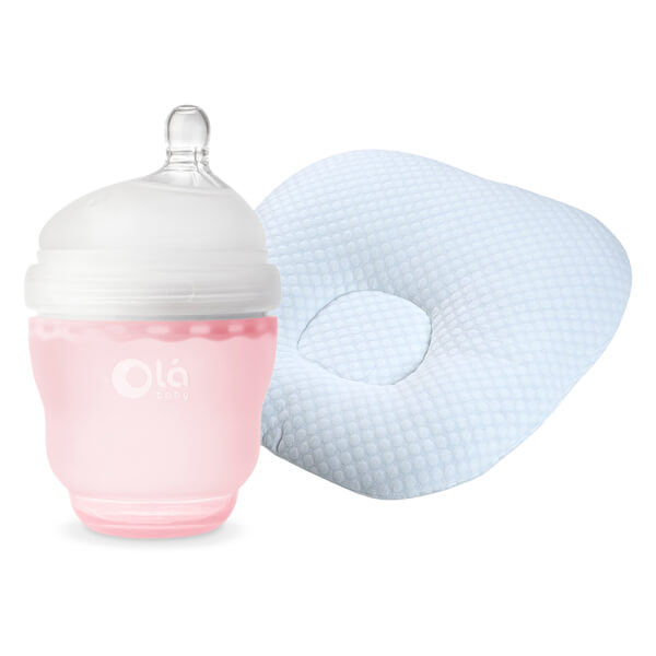 Combo 1 Đệm chống trào ngược cho bé Animo B2111_AR002 (Xanh,65x65x20cm) và 1 Bình sữa Olababy silicone cổ rộng 120ml (Hồng)