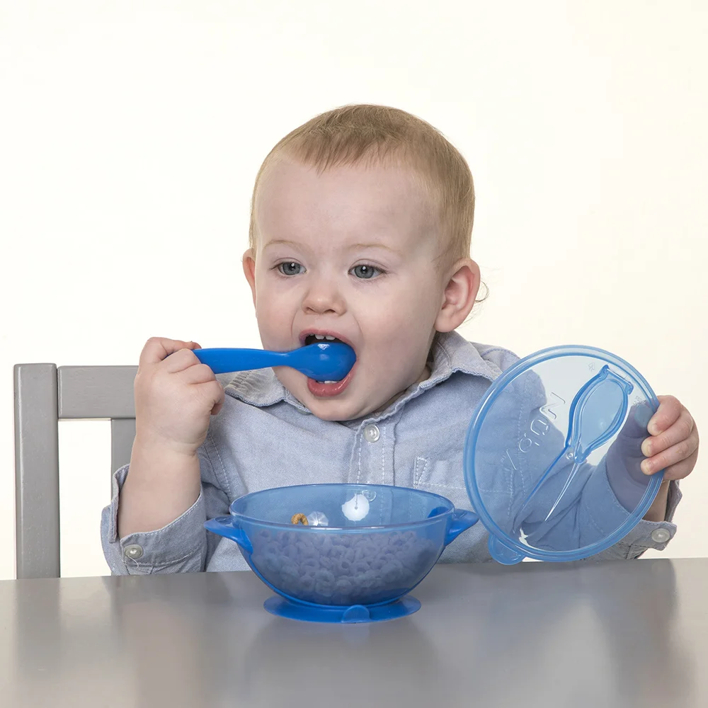 Bộ bát, thìa ăn dặm có đế hút chân không Silicone Easy Go Xanh (400ml)