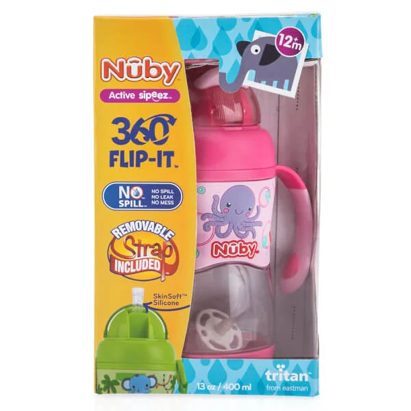 Bình uống nước Tritan Nuby hai tay cầm, 400ml (Hồng)