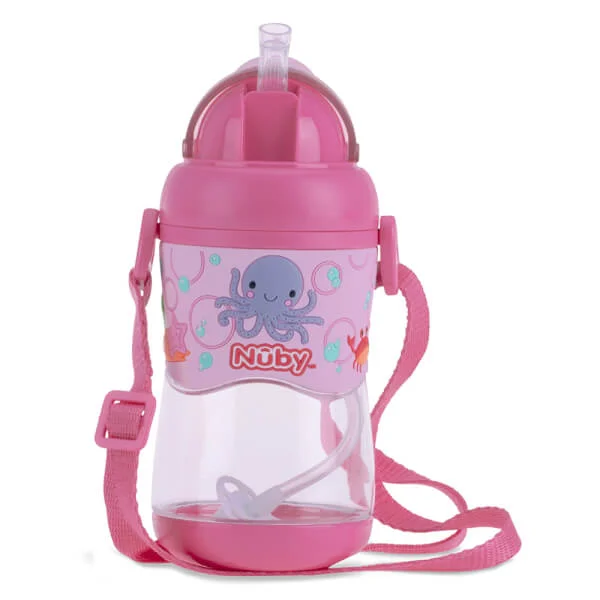 Bình uống nước Tritan Nuby hai tay cầm, 400ml (Hồng)