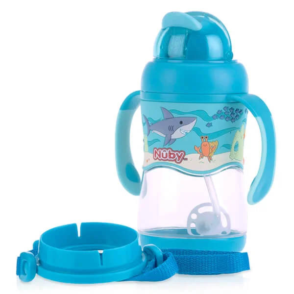 Bình uống nước Tritan Nuby hai tay cầm, 400ml (Xanh)