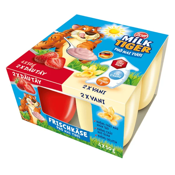 Phô mai tươi Milk Tiger hương Dâu - Vani 4x50g