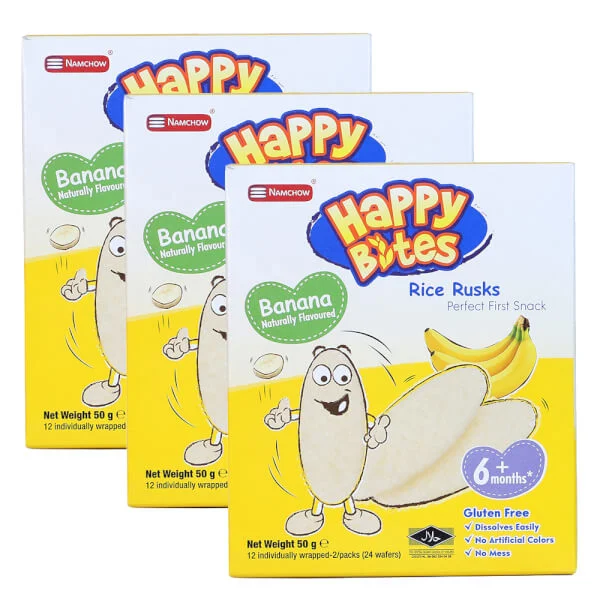 Combo 3 Bánh Gạo Ăn Dặm Cho Trẻ Em Happy Bites Chuối 50g