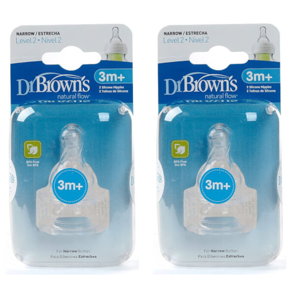Combo 2 Núm ty thay thế Silicon Dr.Brown's Cổ hẹp (2 cái, số 2, 3-6M)