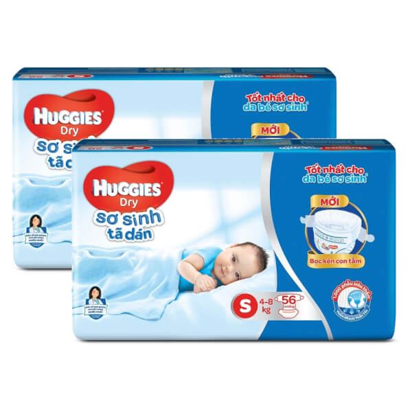 Combo 2 Tã dán sơ sinh Huggies Dry (S, 4-8kg, 56 miếng) 4 miếng