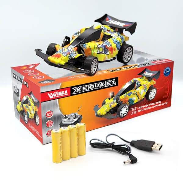 Xe đua F1 - điều khiển từ xa, có ánh sáng kèm pin và sạc USB (màu vàng)