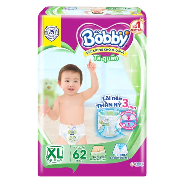 Bỉm tã quần Bobby size XL 62 miếng (12-17kg) (giao bao bì ngẫu nhiên)