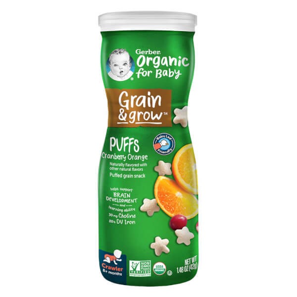 Thực phẩm bổ sung Bánh ăn dặm Gerber Organic Puffs Vị Nam Việt Quất Cam 42g