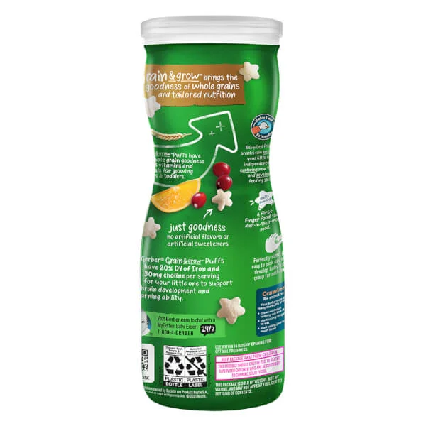 Thực phẩm bổ sung Bánh ăn dặm Gerber Organic Puffs Vị Nam Việt Quất Cam 42g