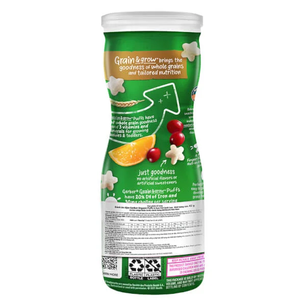 Thực phẩm bổ sung Bánh ăn dặm Gerber Organic Puffs Vị Nam Việt Quất Cam 42g