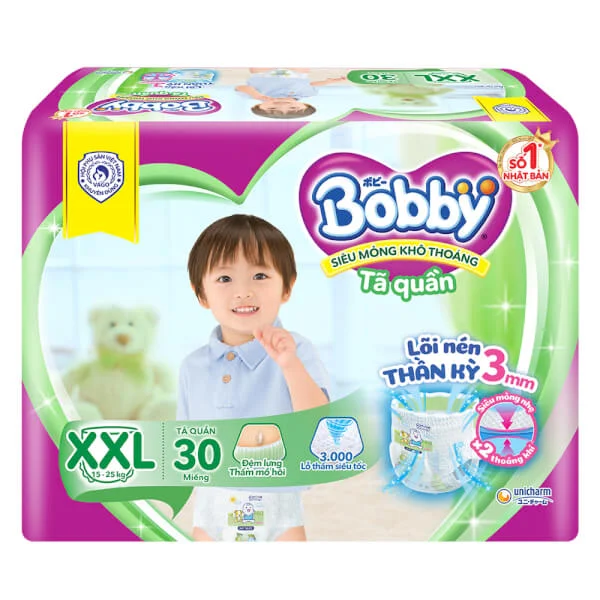 Bỉm tã quần Bobby size XXL 30 miếng (trên 16kg) (sản phẩm được giao với bao bì ngẫu nhiên)