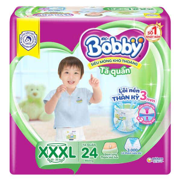 Bỉm tã quần Bobby size XXXL 24 miếng (20-35kg) (sản phẩm được giao với bao bì ngẫu nhiên)