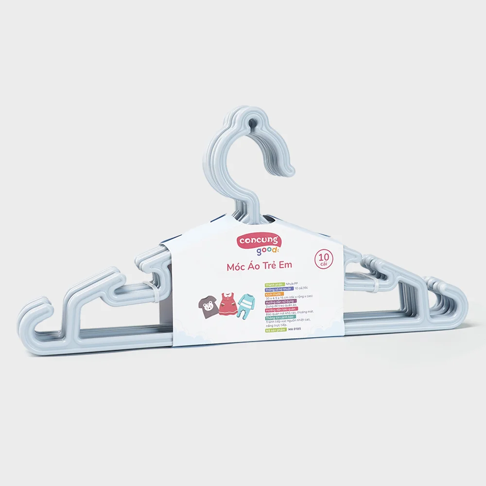 Móc áo mỏng trẻ em ConCung Good 185 - Màu xanh (10 cái/lốc)