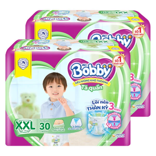 Combo 2 gói Bỉm tã quần Bobby size XXL 30 miếng (trên 16kg)